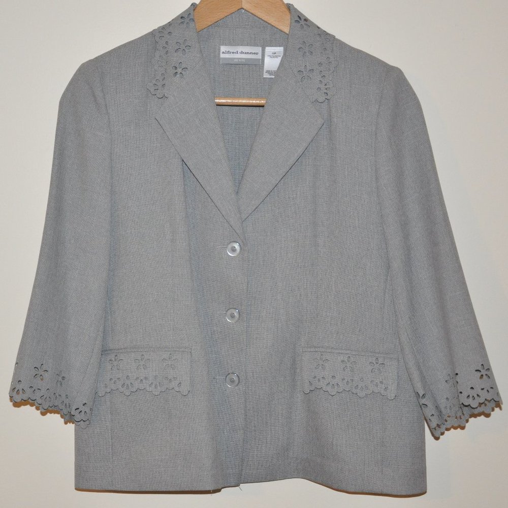 Alfred Dunner Womens Petite Flowerd Gray Jacket